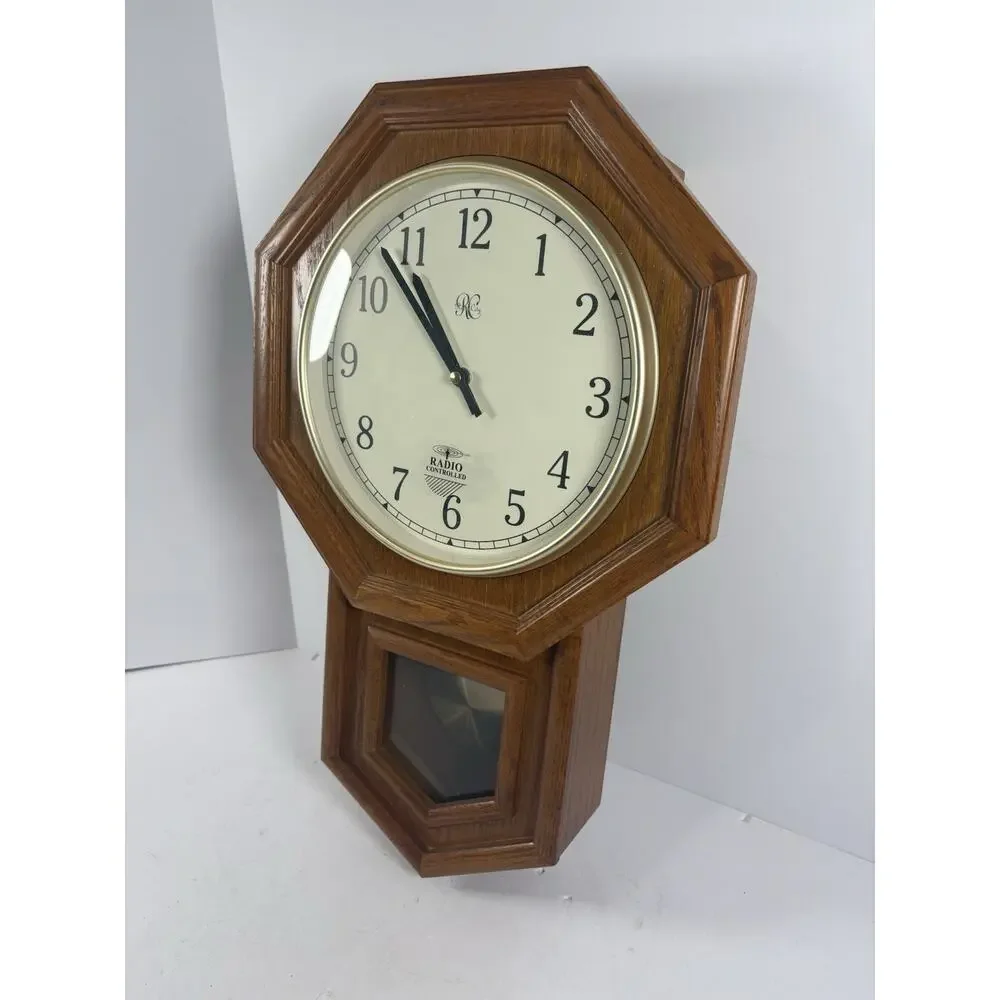 River City Radio Controlled Wall Clock Pendulum Oak Finish Westminster Style